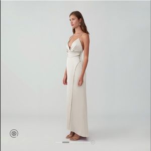 Fame and partners draped split gown in matte ivory